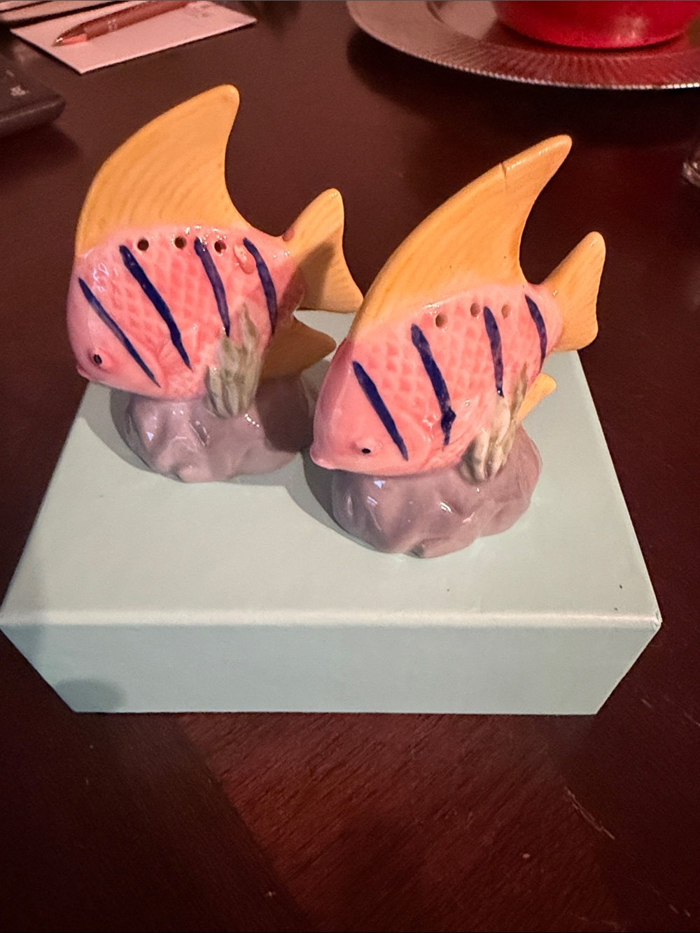 Ceramic Pink & Yellow Angelfish Salt and Pepper Shakers - Decorative Fish Pair